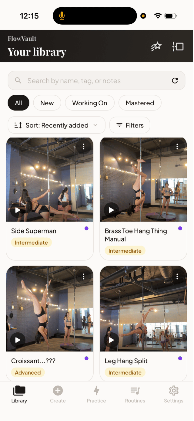 the same moves, tagged and searchable in FlowVault